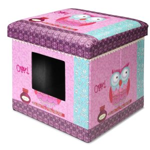 Home collection ottoman cube owl Roze 38x38x38CM