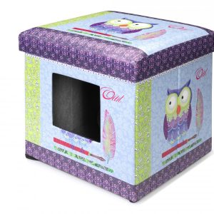 Home collection ottoman cube owl Blauw 38x38x38CM
