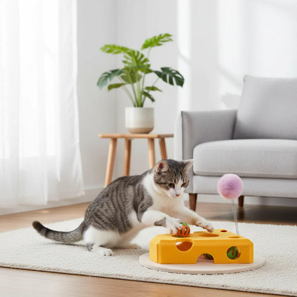 CheeseChase Interactief Kattenpuzzel Speelgoed – Vilt – Mentale Uitdaging & Plezier Voor Binnenkatten - Afbeelding 3
