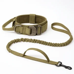 PowerPaw Tactische Hondenhalsband & Riem Set – Verstelbare Nylon Halsband met Schokdempende Bungee Hondenriem