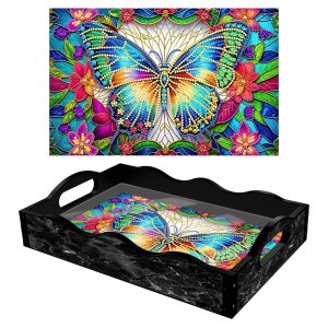 Diamond Painting Dienblad – Zwart – Vlinder