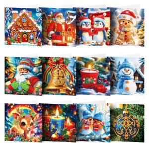Diamond Painting Kerstkaarten – 12 stuks – Set 4 – Fijne Feestdagen