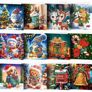 Diamond Painting Kerstkaarten – 12 stuks – Set 6 – Liefdevolle Kerst