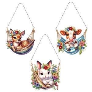 Diamond Painting Raamhangers – Set van 3 – Dieren in hangmat
