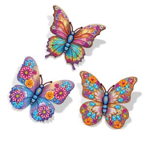 Diamond Painting Vlinders 3D – Pastelbloemen – Set van 3