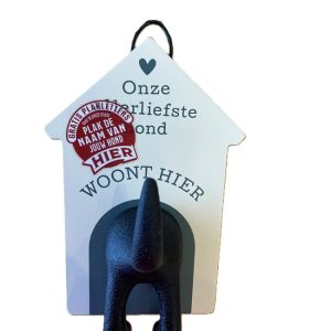 Hondenriemhouder blanco creme (zelf de naam invullen)inclusief stickers