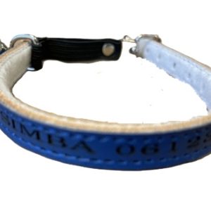 Gepersonaliseerde blauw leren kattenhalsband