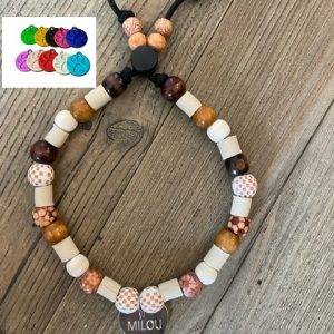 Anti-teken/vlooien ketting met gepersonaliseerde hondenpenning aluminium rond + pootafdruk