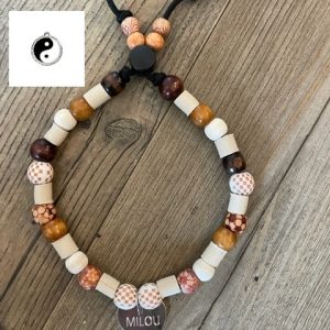 Anti-teken/vlooien ketting met gepersonaliseerde hondenpenning  – Yinyang groot