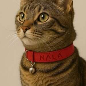 Gepersonaliseerde luxe rood leren kattenhalsband 15mm breed met bel