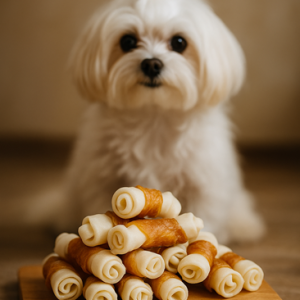 Wit geknoopt buffelhuid bot met kip – 20cm